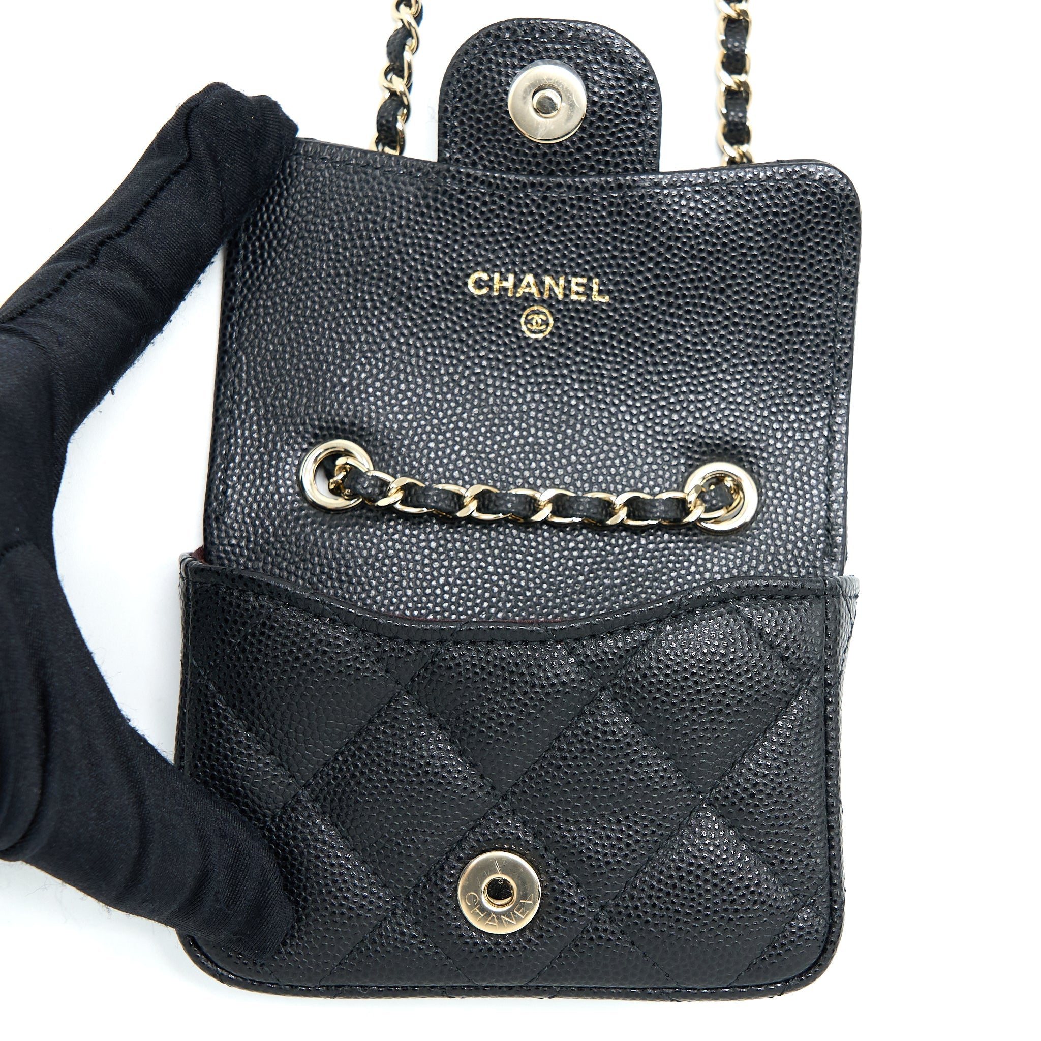 CHANEL FLAP CARDHOLDER BELT BAG CAVIAR BLACK LGHW