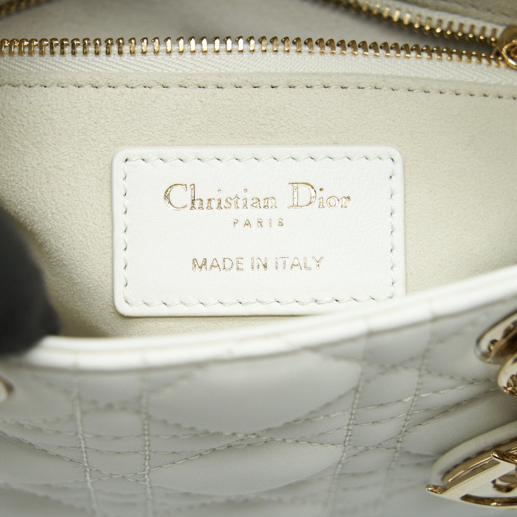 DIOR MINI LADY DIOR TOTE BAG LAMBSKIN WHITE LGHW