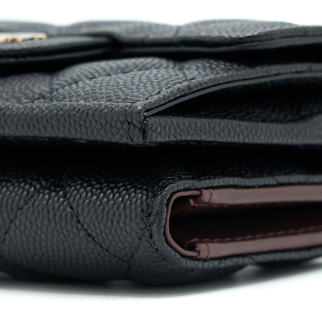 CHANEL SMALL COMPACT WALLET CAVIAR BLACK LGHW (MICROCHIP)