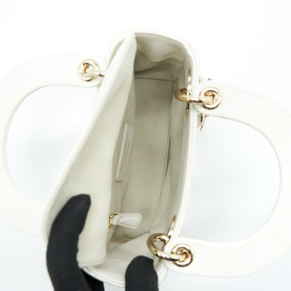 DIOR MINI LADY DIOR TOTE BAG LAMBSKIN WHITE LGHW