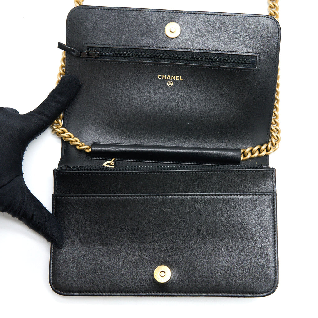 CHANEL BOY WALLET ON CHAIN CAVIAR BLACK GHW