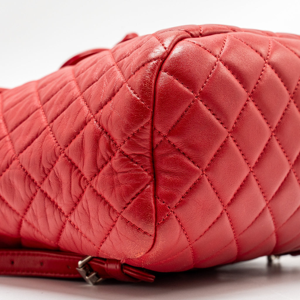 CHANEL SMALL URBAN SPIRIT QUILTED BACKPACK LAMBSKIN RED LGHW