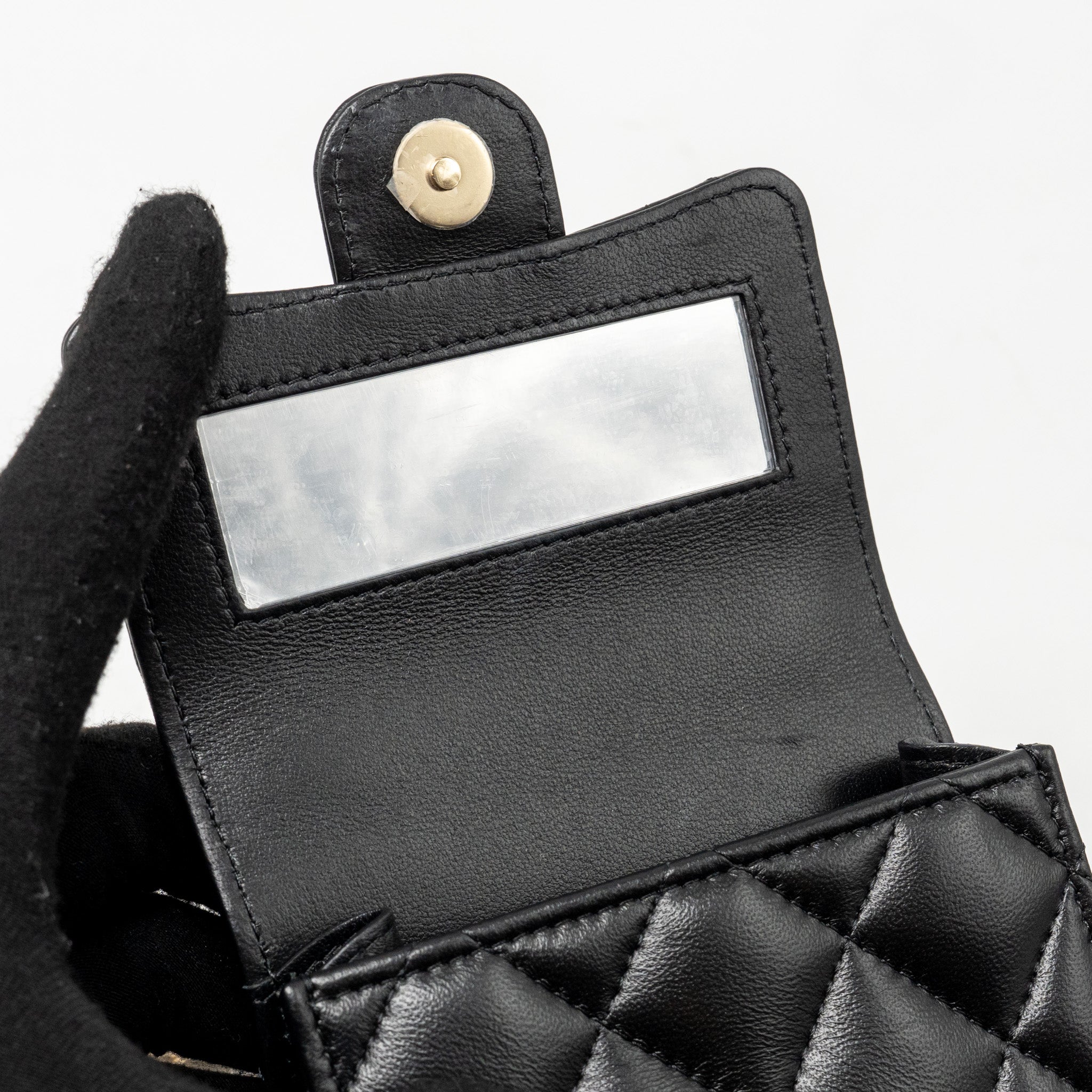 CHANEL DETAILED TOP HANDLE MINI CLUTCH WITH CHAIN LAMBSKIN BLACK LGHW (MICROCHIP)