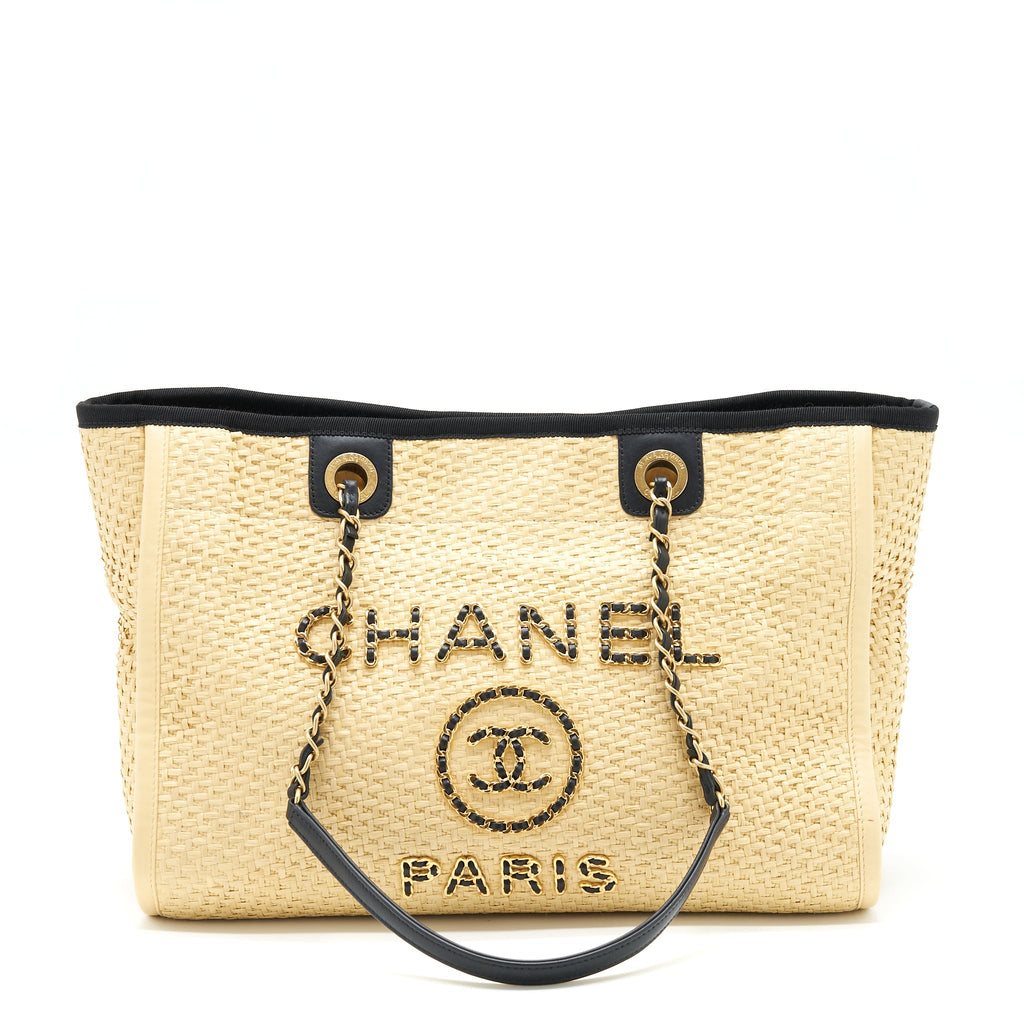 CHANEL GOLD RAFFIA DEAUVILLE TOTE BAG GHW
