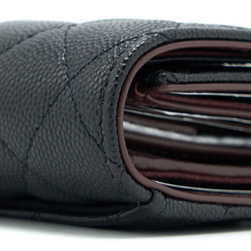 CHANEL CLASSIC FLAP COMPACT WALLET CAVIAR BLACK LGHW