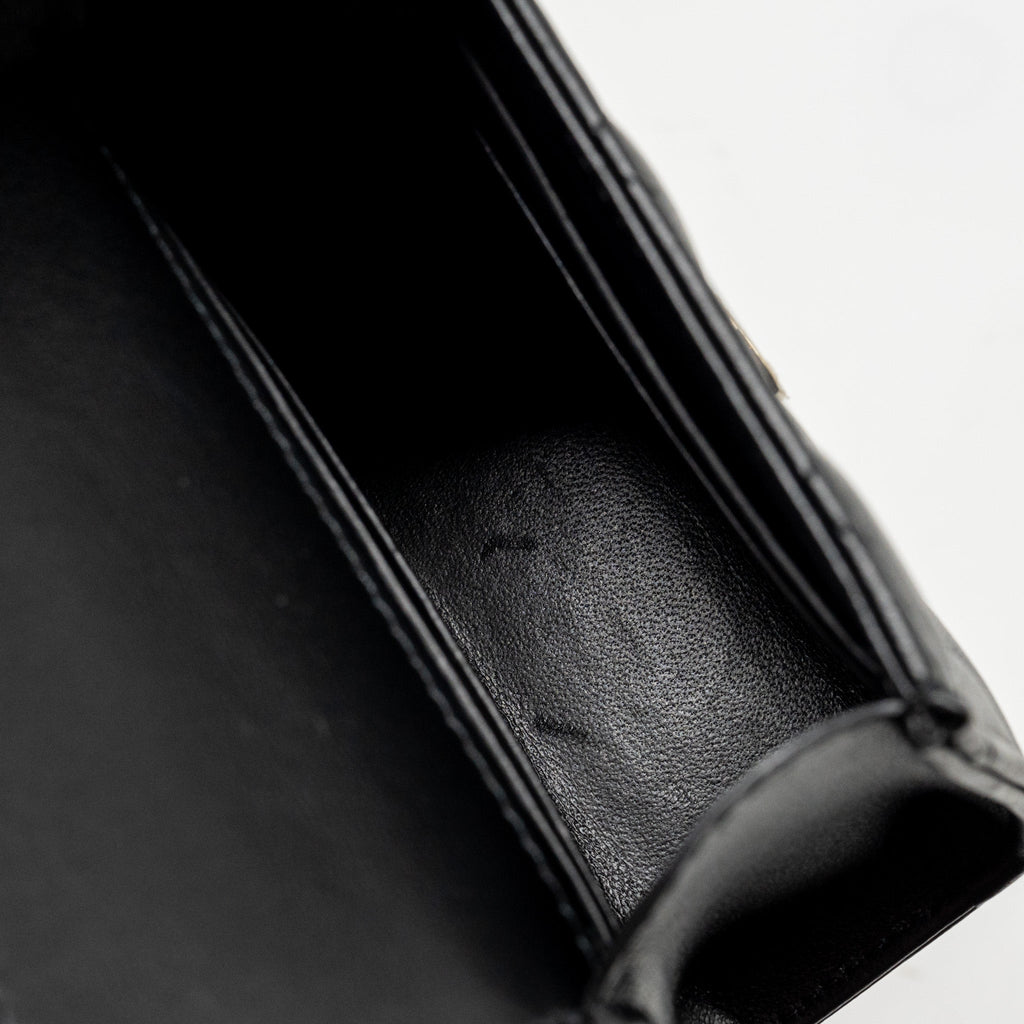 CHANEL DETAILED TOP HANDLE MINI CLUTCH WITH CHAIN LAMBSKIN BLACK LGHW (MICROCHIP)