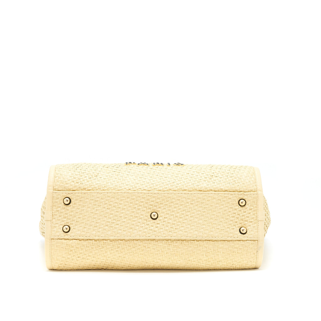 CHANEL GOLD RAFFIA DEAUVILLE TOTE BAG GHW