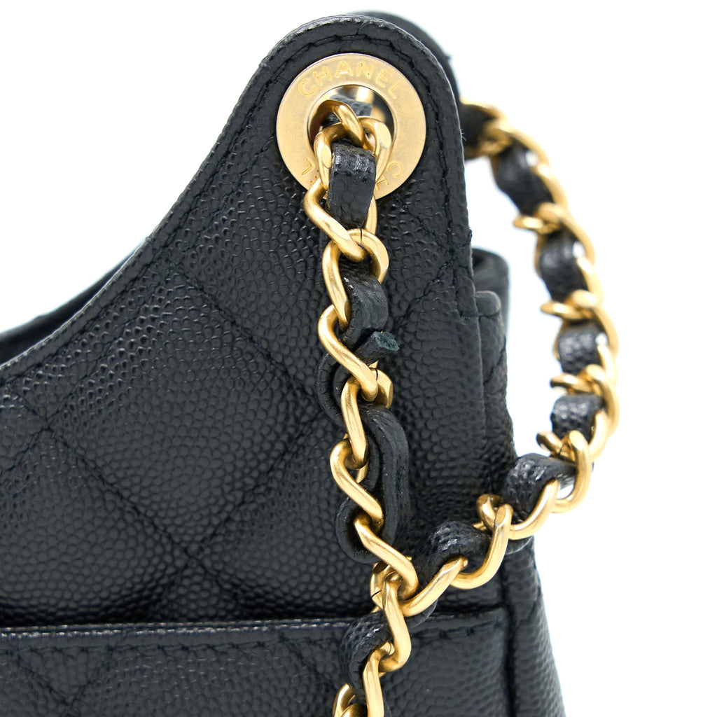 CHANEL SMALL HOBO BAG CAVIAR BLACK GHW (MICROCHIP)