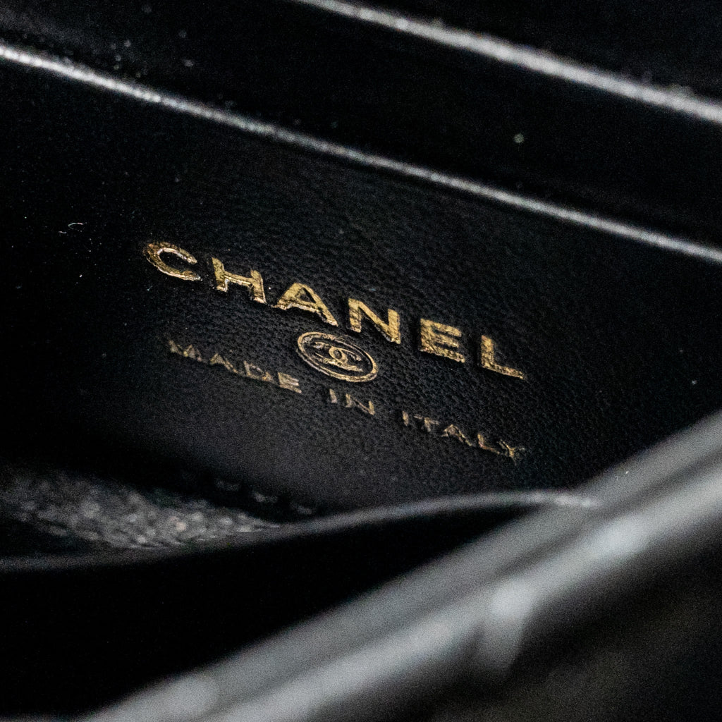 CHANEL DETAILED TOP HANDLE MINI CLUTCH WITH CHAIN LAMBSKIN BLACK LGHW (MICROCHIP)