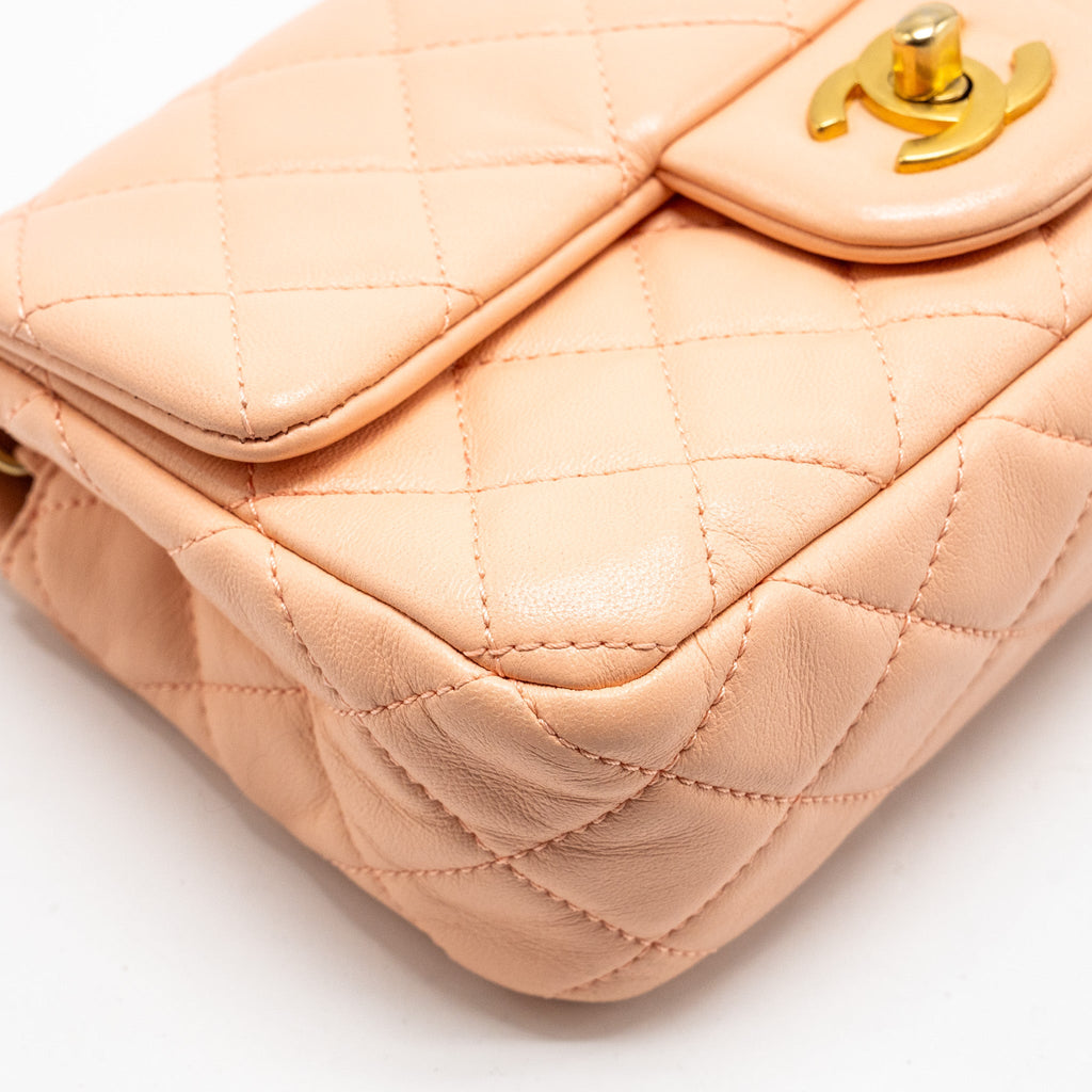 CHANEL PEARL CRUSH MINI RECTANGULAR FLAP BAG LAMBSKIN PINK GHW (MICROCHIP)
