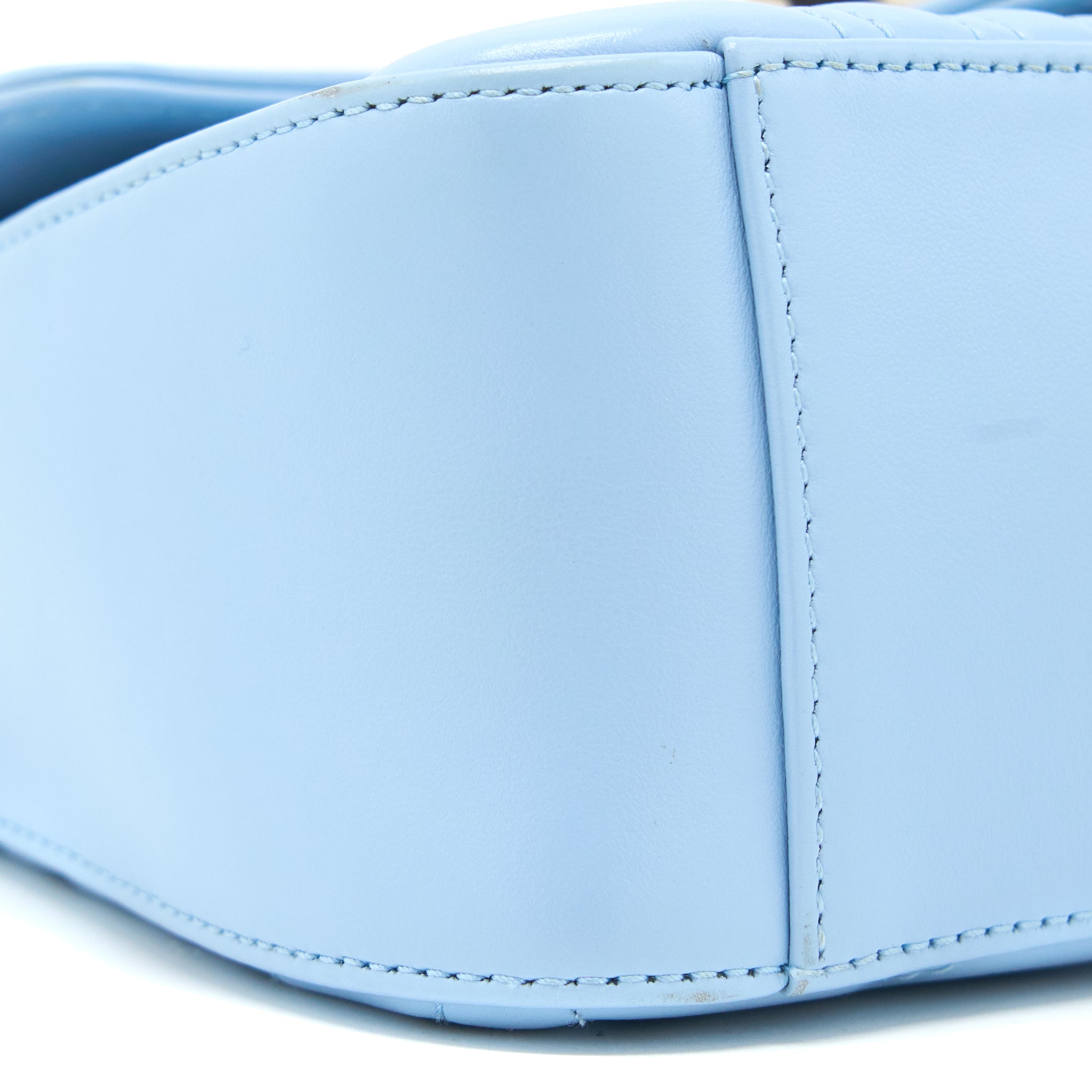 GUCCI GG MARMONT MINI TOP HANDLE BAG CALFSKIN LIGHT BLUE SHW