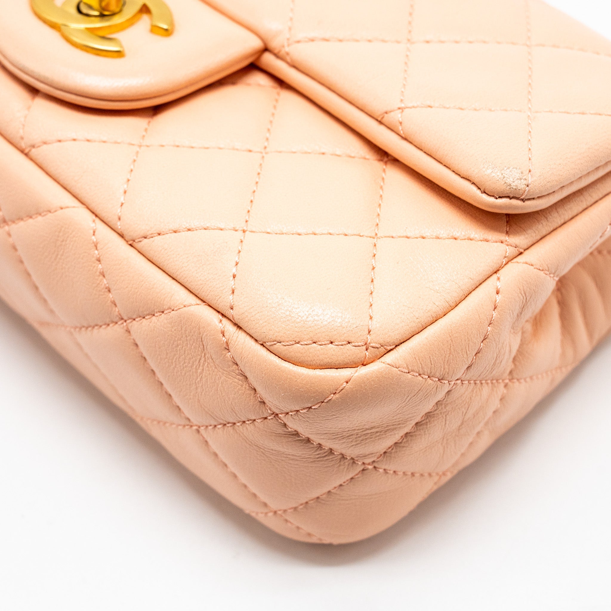 CHANEL PEARL CRUSH MINI RECTANGULAR FLAP BAG LAMBSKIN PINK GHW (MICROCHIP)