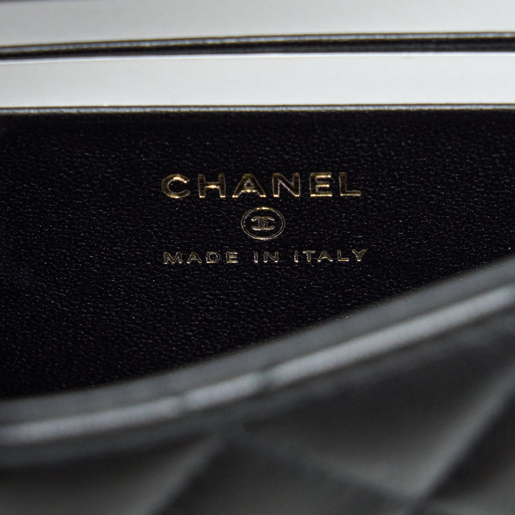 CHANEL 22B FLAP BAG WITH ENAMEL/CC LOGO TOP HANDLE LAMBSKIN BLACK BRUSHED GHW