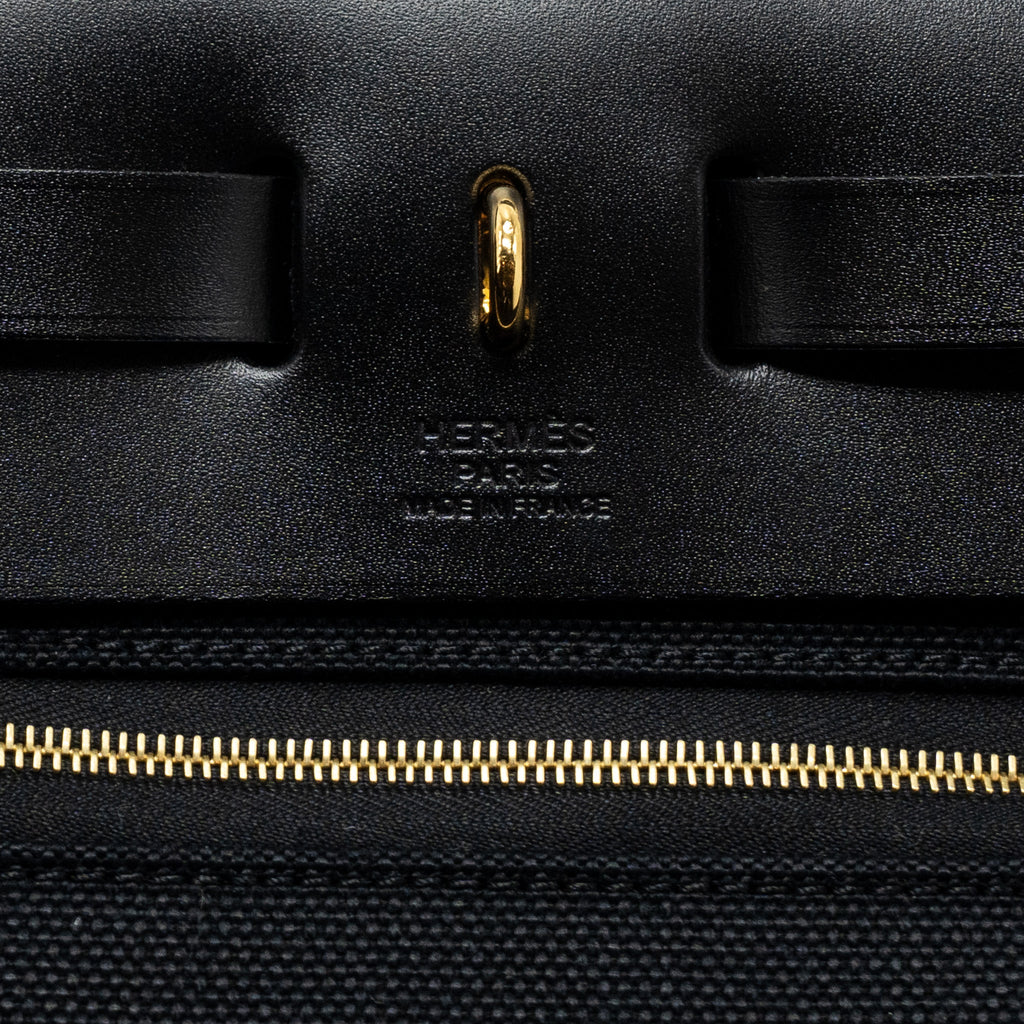 HERMES HERBAG ZIP 31 BAG CANVAS/ HUNTER LEATHER BLACK GHW