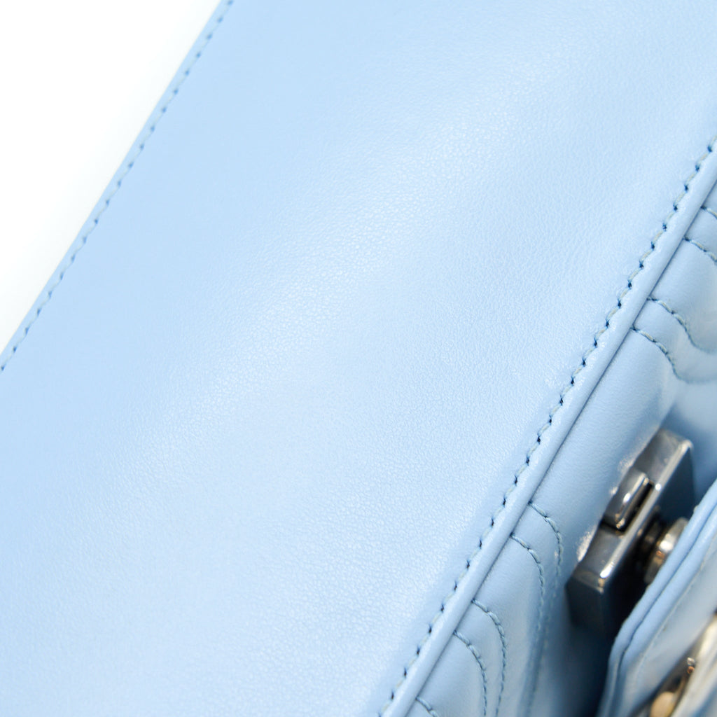GUCCI GG MARMONT MINI TOP HANDLE BAG CALFSKIN LIGHT BLUE SHW