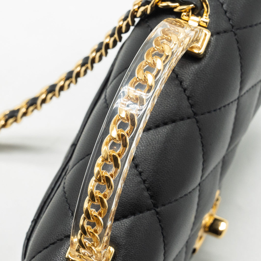 CHANEL 24S TOP HANDLE MINI FLAP BAG LAMBSKIN BLACK GHW (MICROCHIP)