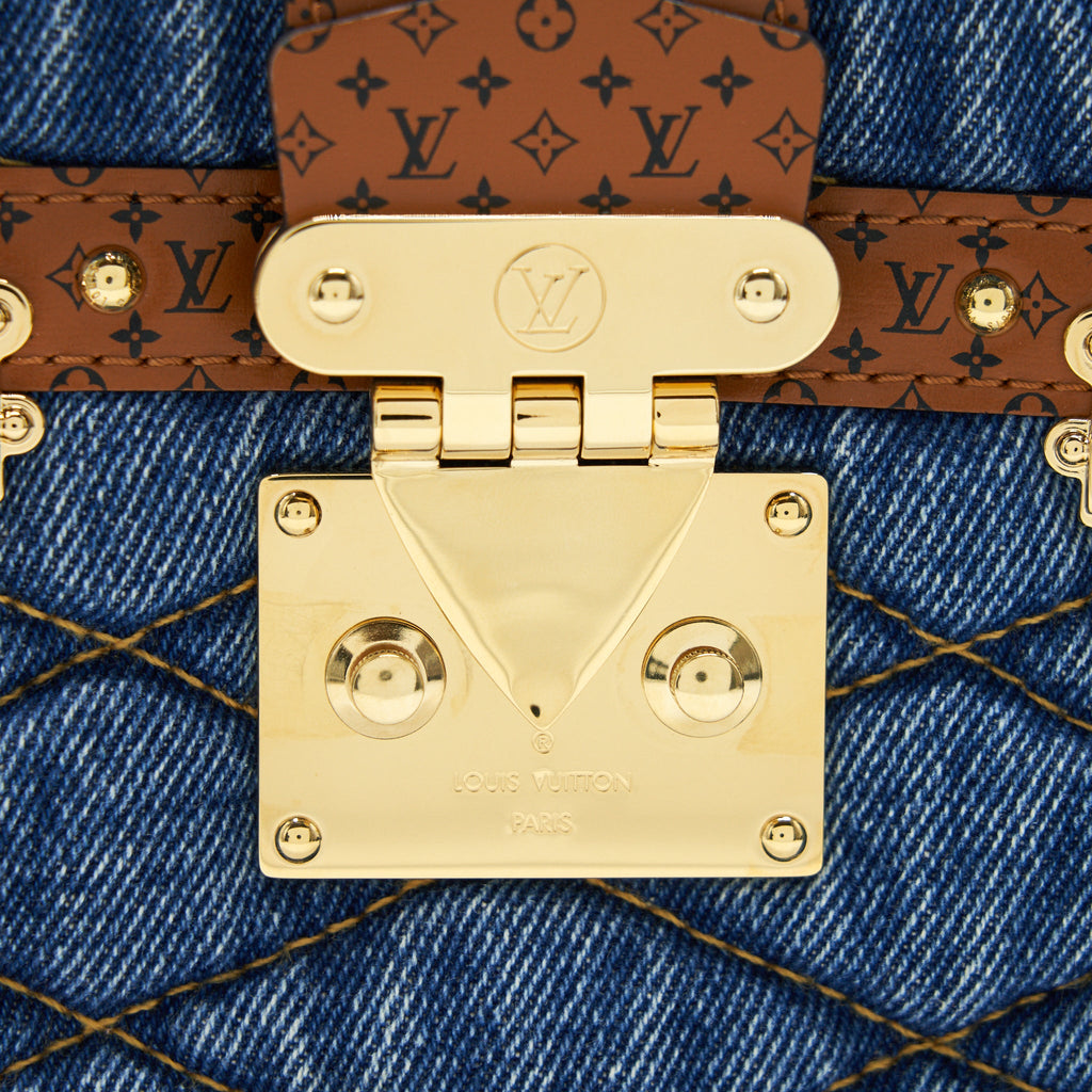 LOUIS VUITTON TRUNK CLUTCH MALLETAGE DENIM WITH MONOGRAM LEATHER