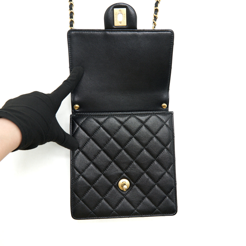 CHANEL LIMITATION PEARL FLAP BAG GOATSKIN BLACK GHW
