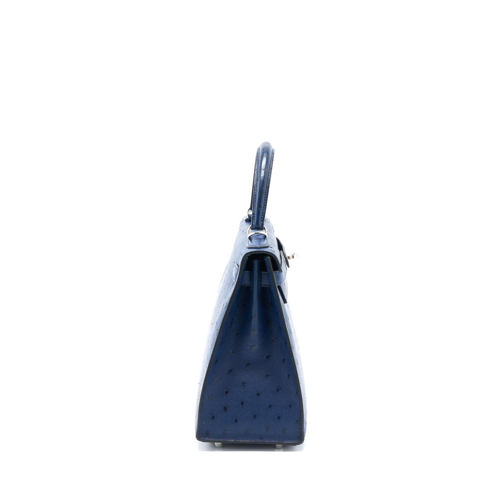 HERMES KELLY 28 OSTRICH BLUE SAPHIR SHW