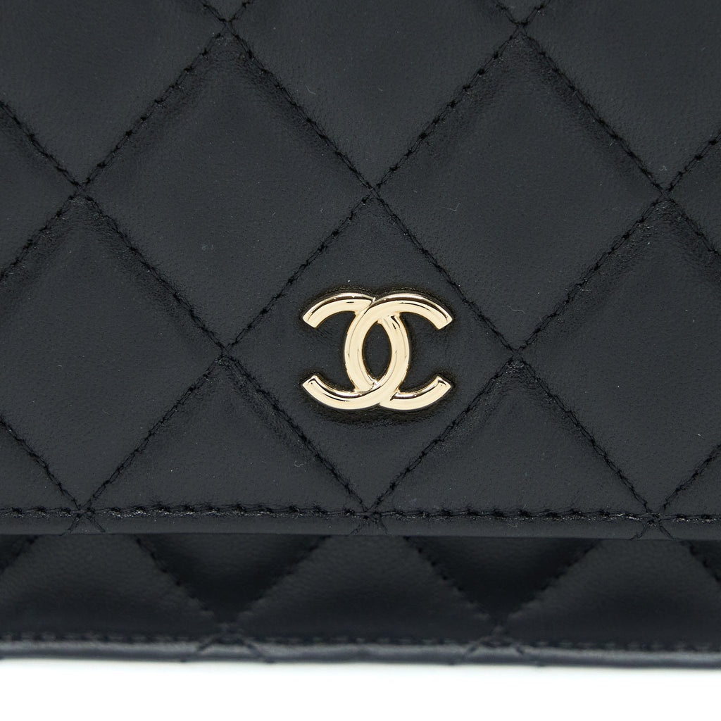 CHANEL RIBBON WALLET ON CHAIN LAMBSKIN BLACK LGHW (MICROCHIP)