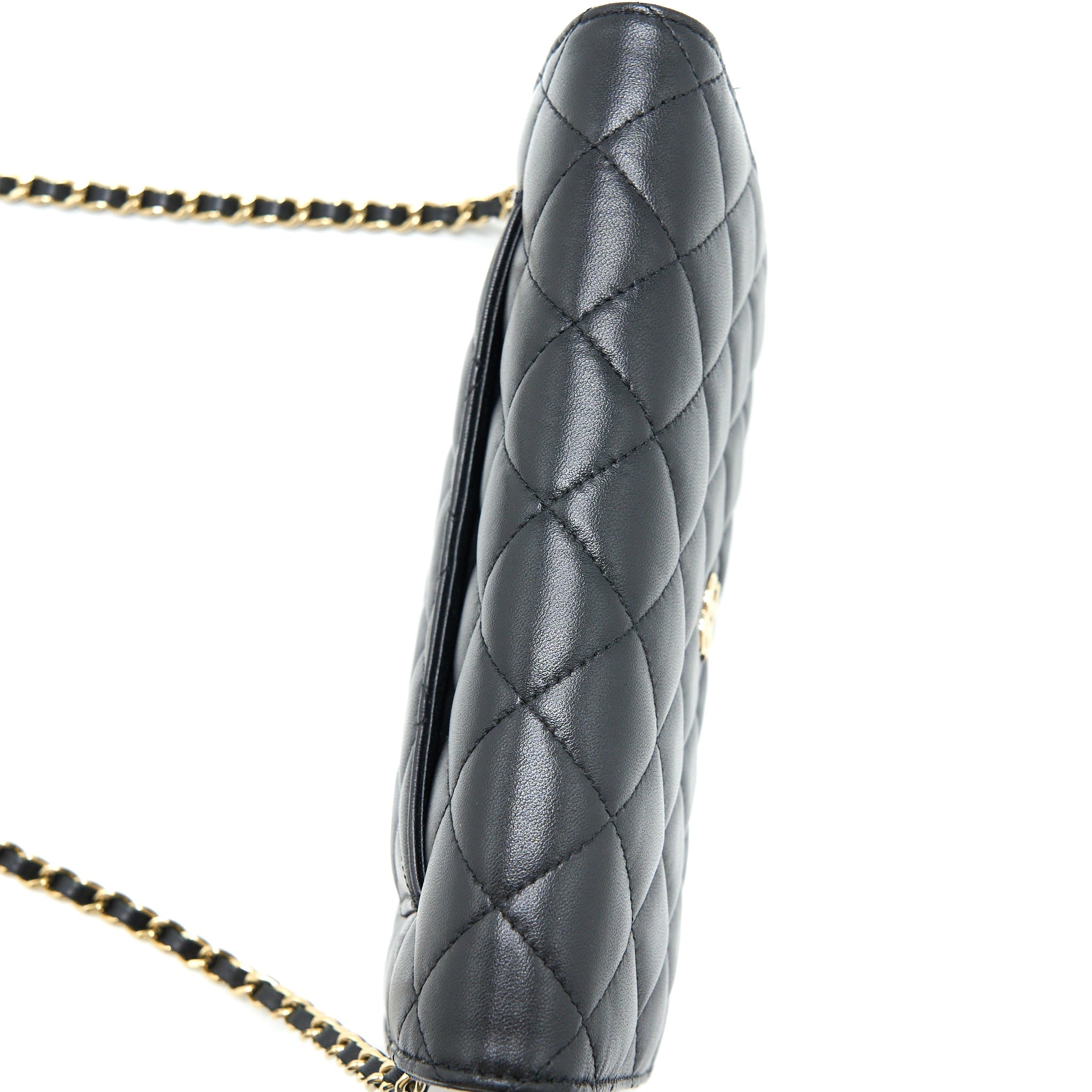 CHANEL RIBBON WALLET ON CHAIN LAMBSKIN BLACK LGHW (MICROCHIP)