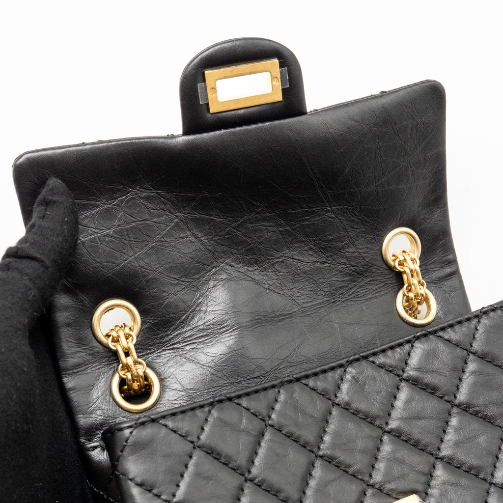 CHANEL MINI 2.55 REISSUE AGED CALFSKIN BLACK GHW (MICROCHIP)