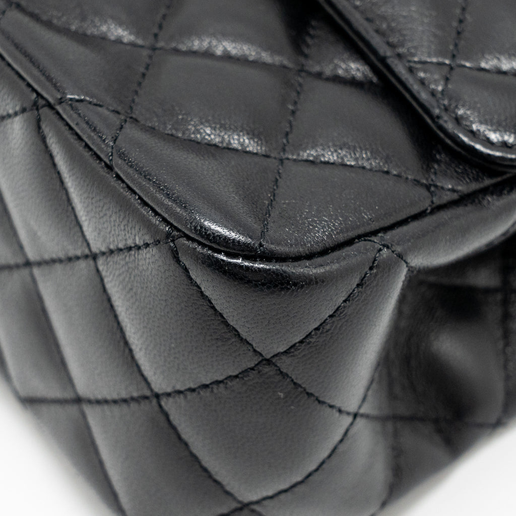 CHANEL 23A CRYSTAL TOP HANDLE FLAP BAG SHINY LAMBSKIN BLACK LGHW(MICROCHIP)