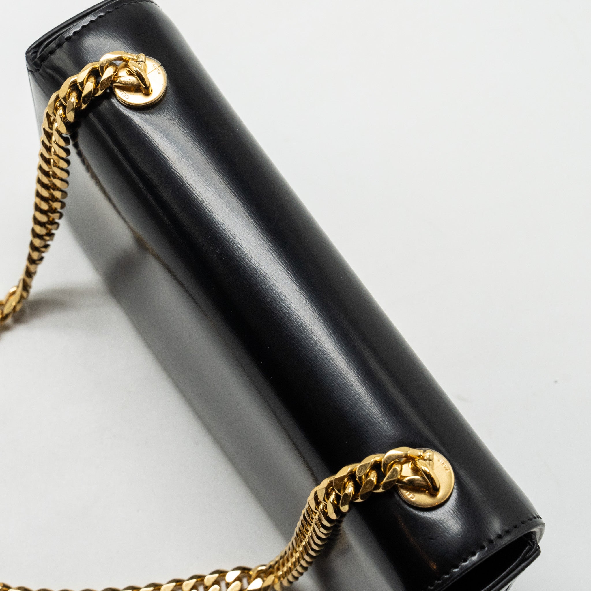 CELINE TRIOMPHE CHAIN SHOULDER BAG SHINY CALFSKIN BLACK GHW