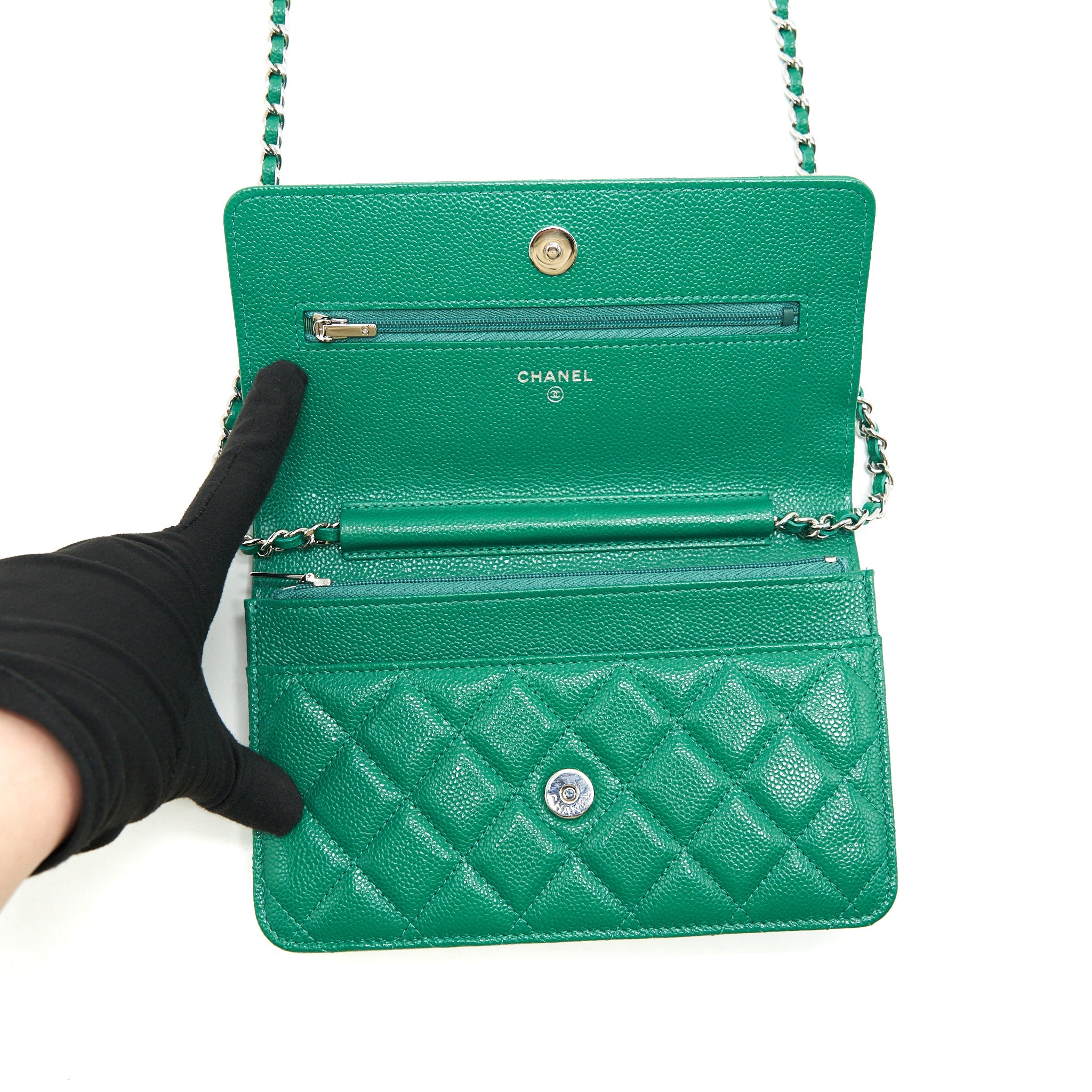 CHANEL CLASSIC WALLET ON CHAIN CAVIAR GREEN SHW