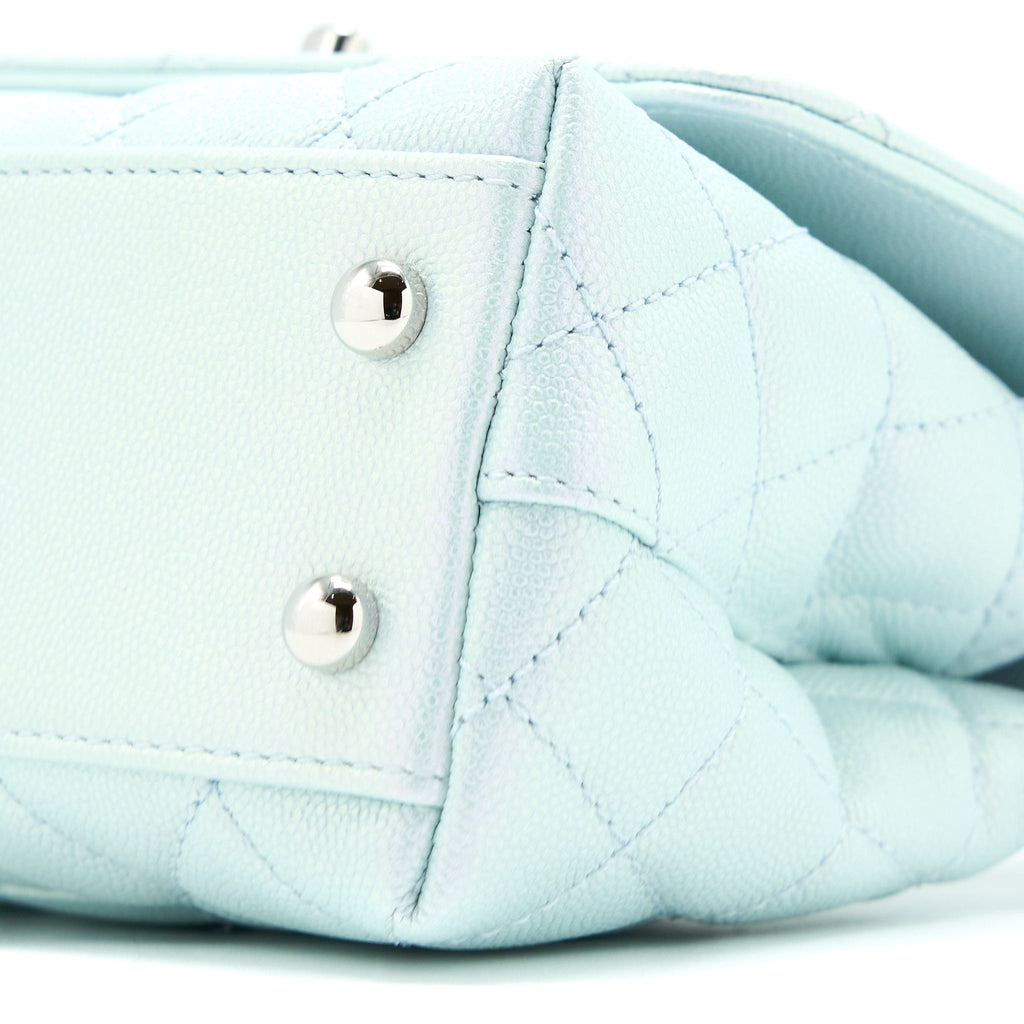 CHANEL MINI COCO HANDLE OMBRE IRIDESCENT CAVIAR LIGHT BLUE MULTICOLOUR HARDWARE (MICROCHIP)