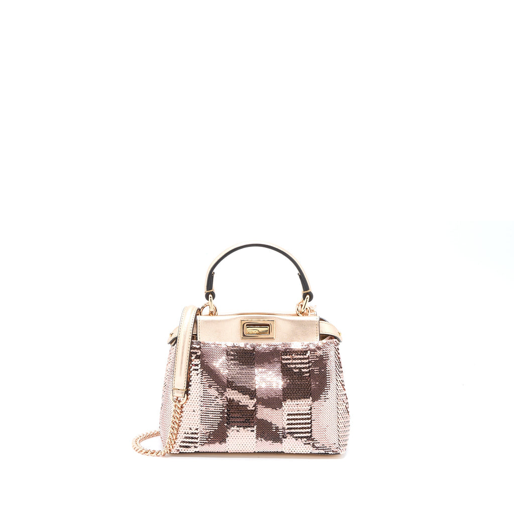 FENDI MINI PEEKABOO SEQUIN/LEATHER LIGHT PINK WITH PINK HARDWARE