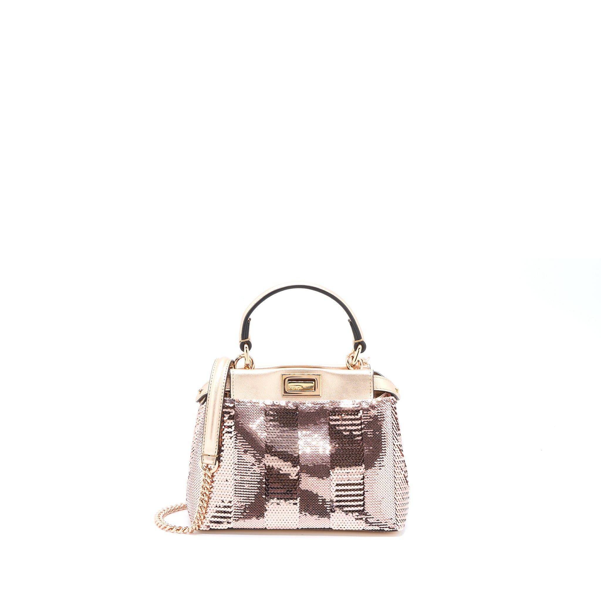 FENDI MINI PEEKABOO SEQUIN/LEATHER LIGHT PINK WITH PINK HARDWARE