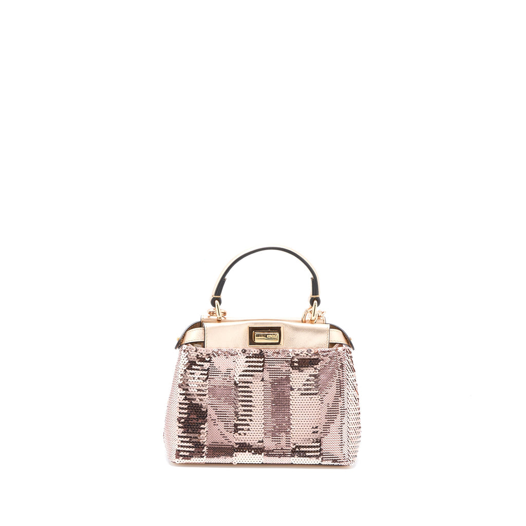 FENDI MINI PEEKABOO SEQUIN/LEATHER LIGHT PINK WITH PINK HARDWARE