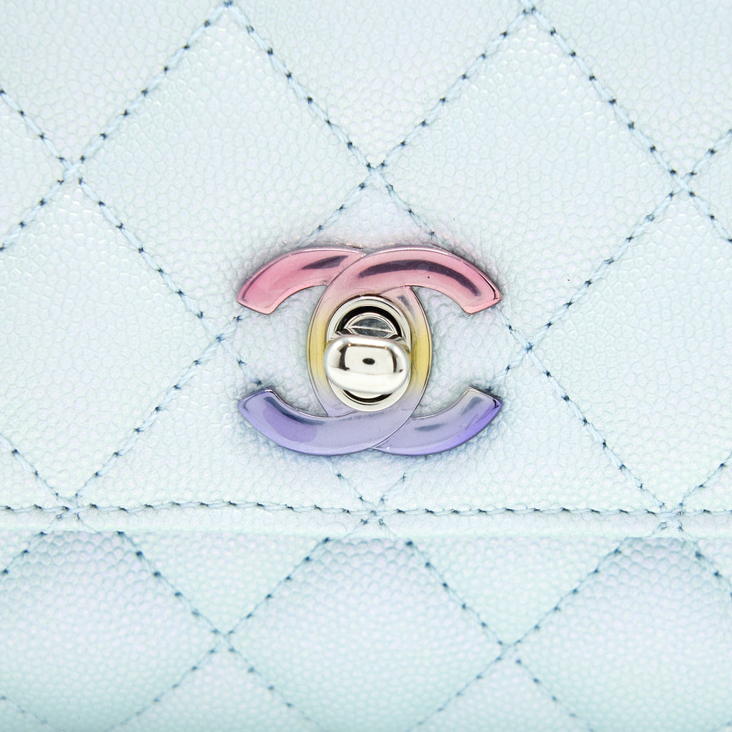 CHANEL MINI COCO HANDLE OMBRE IRIDESCENT CAVIAR LIGHT BLUE MULTICOLOUR HARDWARE (MICROCHIP)