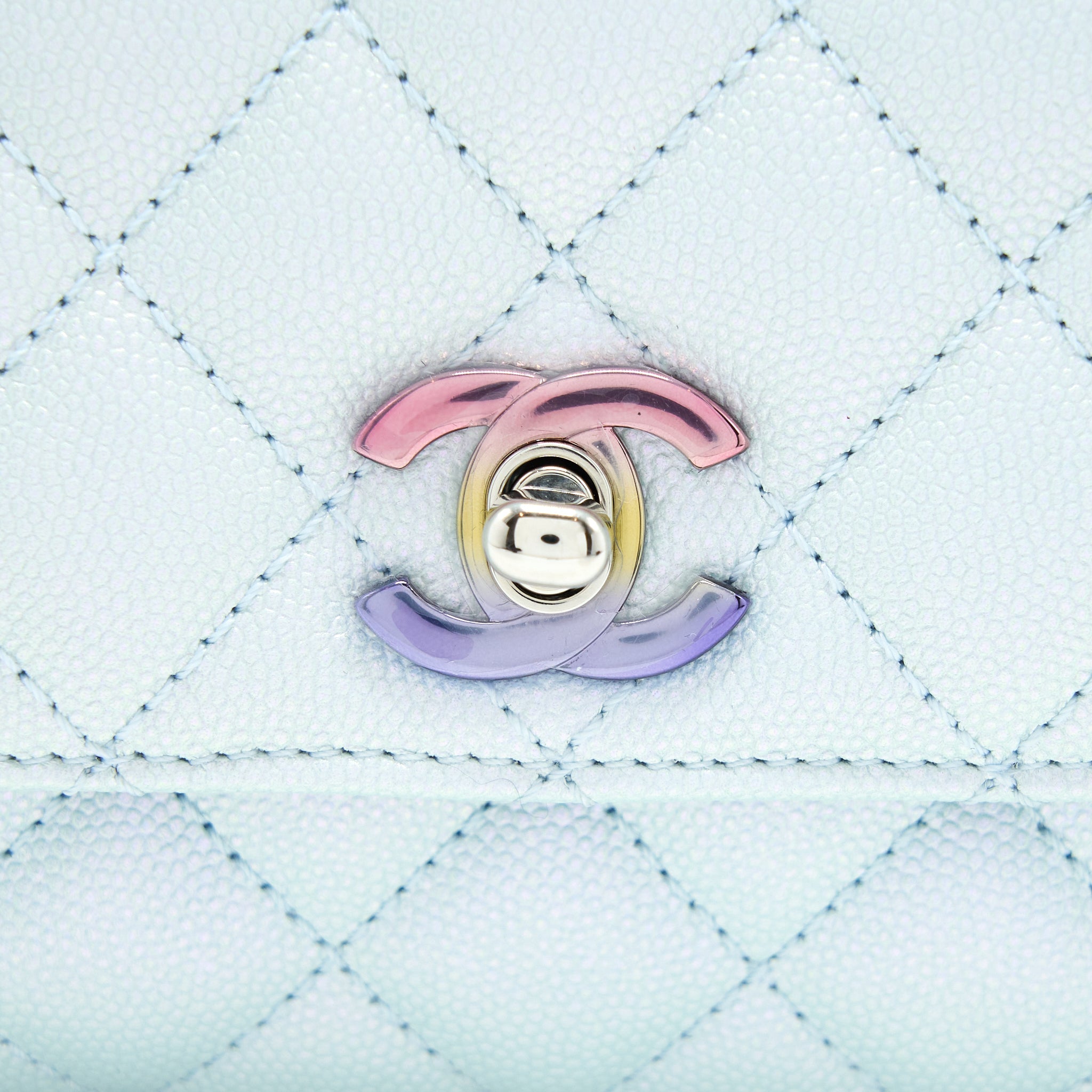 CHANEL MINI COCO HANDLE OMBRE IRIDESCENT CAVIAR LIGHT BLUE MULTICOLOUR HARDWARE (MICROCHIP)