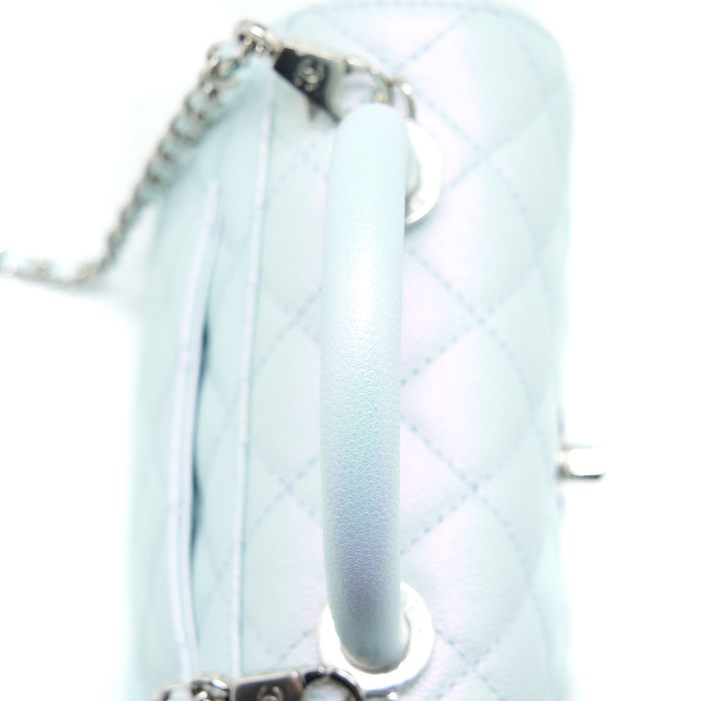 CHANEL MINI COCO HANDLE OMBRE IRIDESCENT CAVIAR LIGHT BLUE MULTICOLOUR HARDWARE (MICROCHIP)