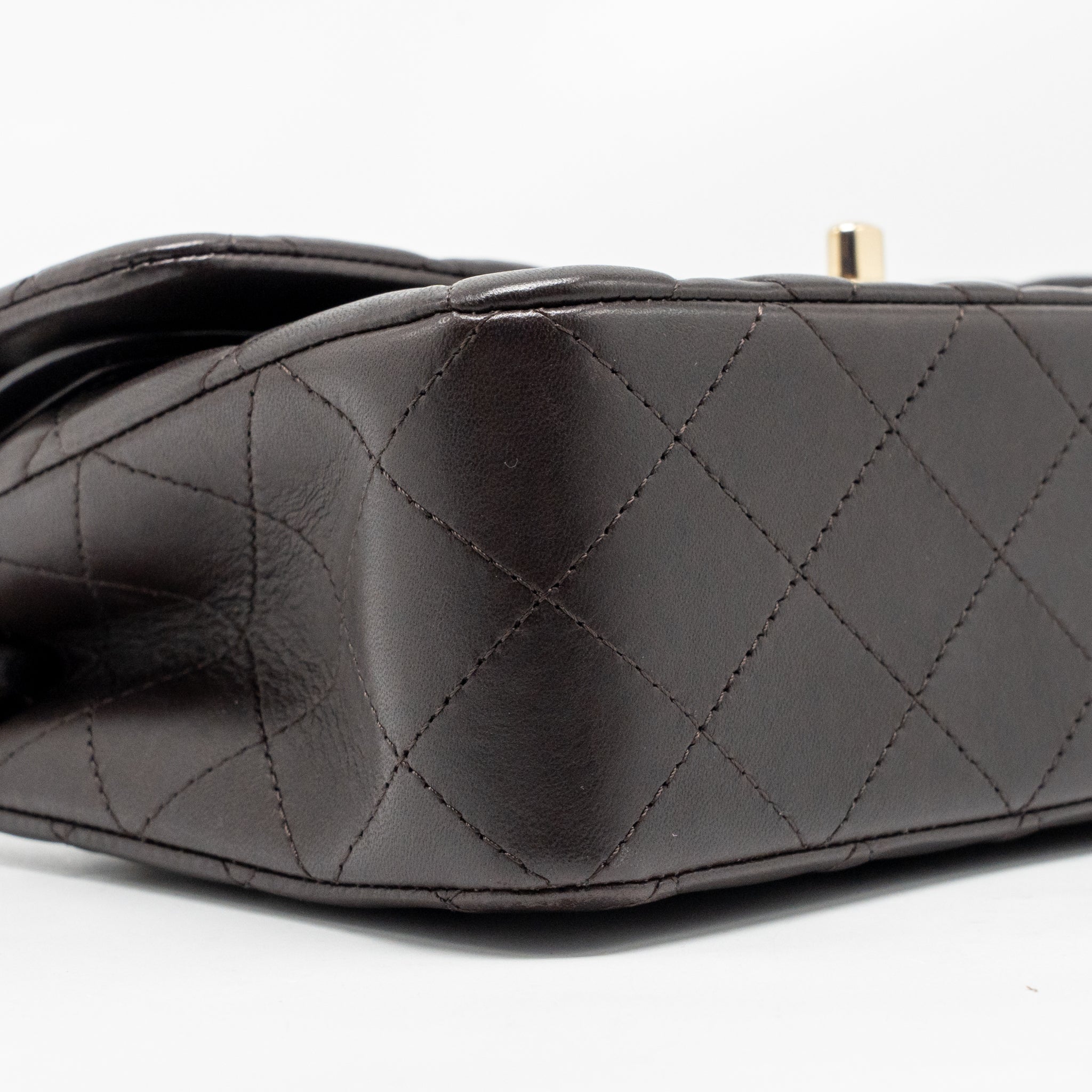 CHANEL SMALL CLASSIC DOUBLE FLAP BAG LAMBSKIN DARK BROWN LGHW (MICROCHIP)