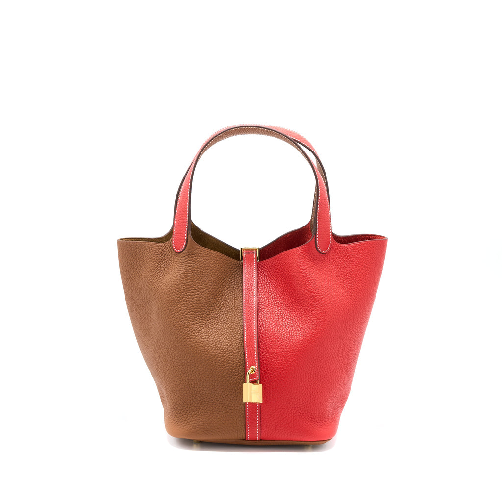HERMES PICOTIN 22 LOCK BAG CLEMENCE ROUGE DE COEUR/GOLD GHW