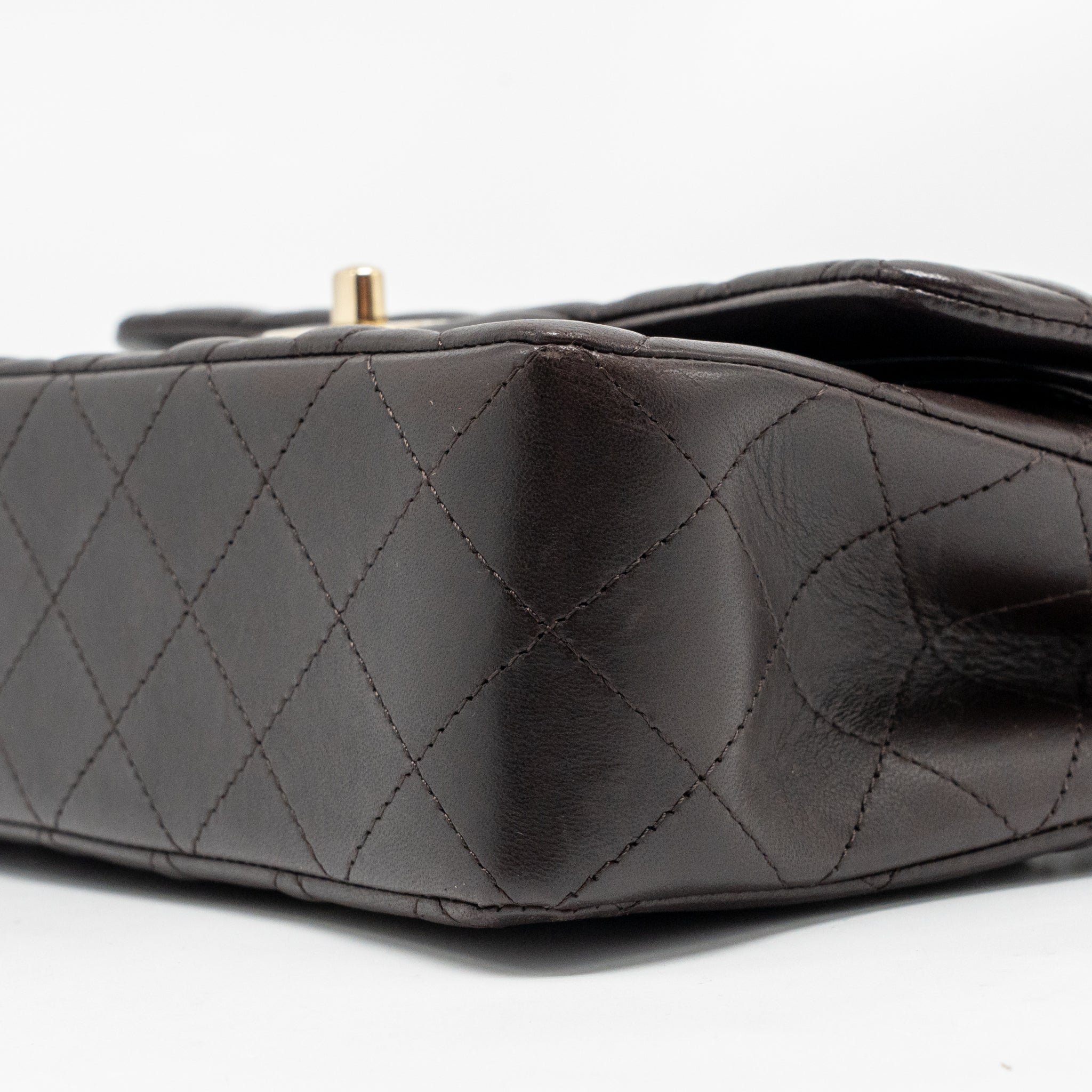 CHANEL SMALL CLASSIC DOUBLE FLAP BAG LAMBSKIN DARK BROWN LGHW (MICROCHIP)