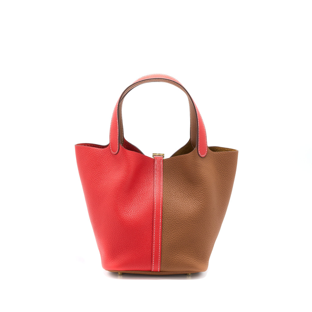 HERMES PICOTIN 22 LOCK BAG CLEMENCE ROUGE DE COEUR/GOLD GHW