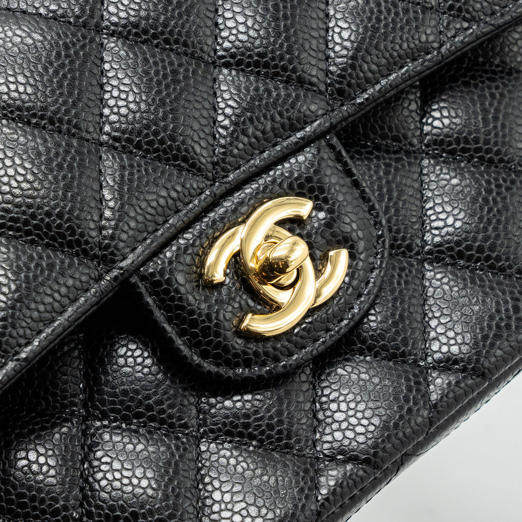 CHANEL SMALL CLASSIC DOUBLE FLAP BAG CAVIAR BLACK GHW(MICROCHIP)