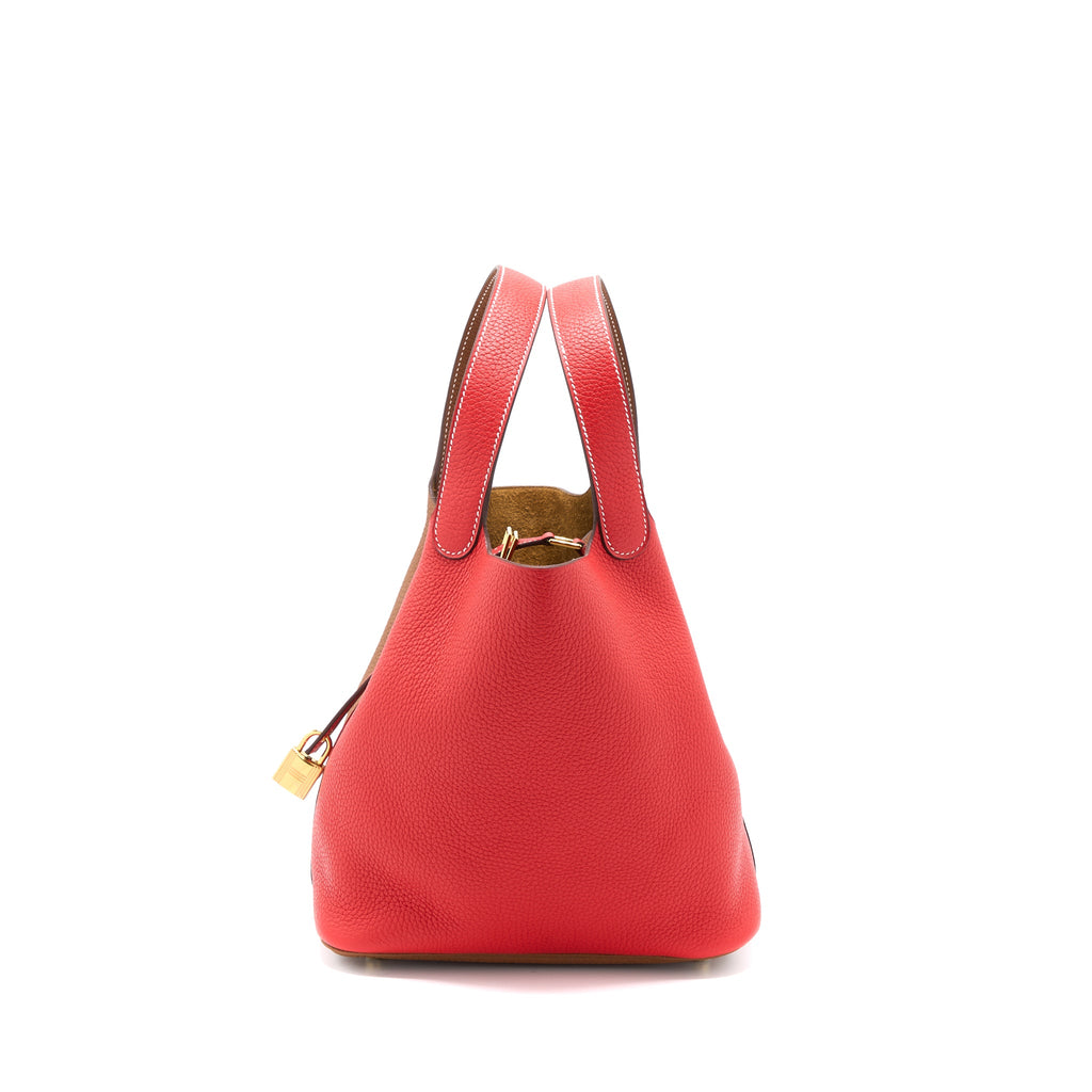 HERMES PICOTIN 22 LOCK BAG CLEMENCE ROUGE DE COEUR/GOLD GHW