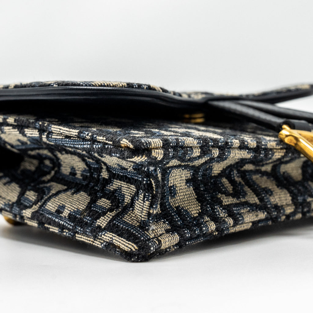 DIOR SADDLE BELT POUCH OBLIQUE JACQUARD CANVAS BLUE GHW