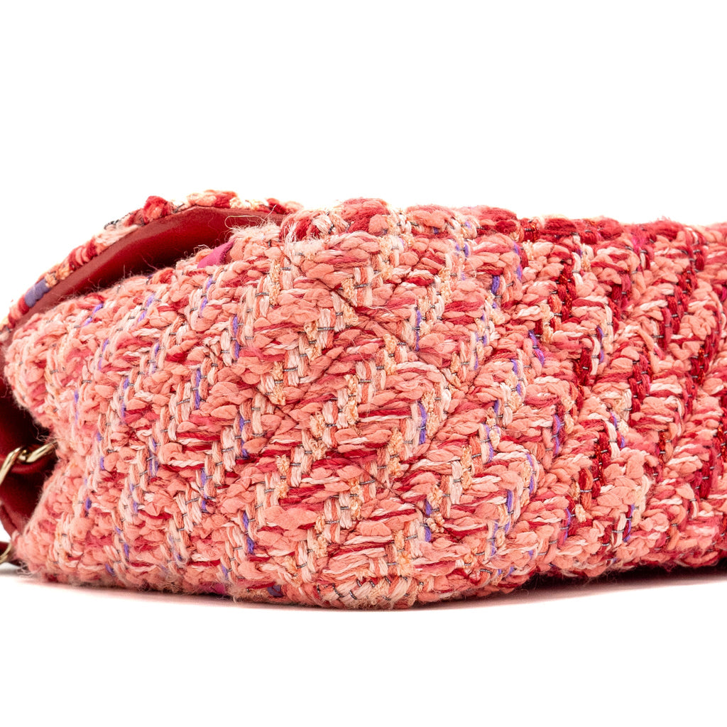 CHANEL MINI RECTANGULAR FLAP BAG TWEED MULTICOLOUR PINK LGHW (MICROCHIP)
