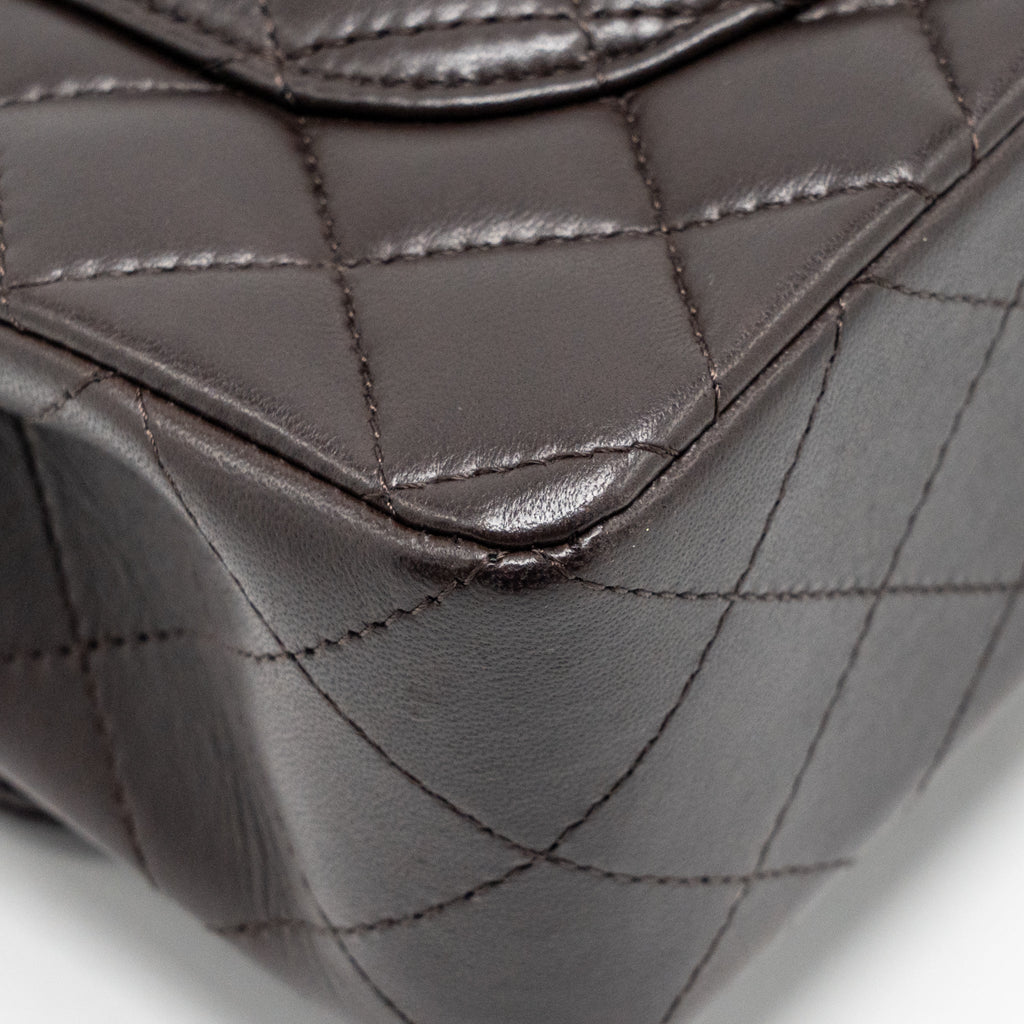 CHANEL SMALL CLASSIC DOUBLE FLAP BAG LAMBSKIN DARK BROWN LGHW (MICROCHIP)