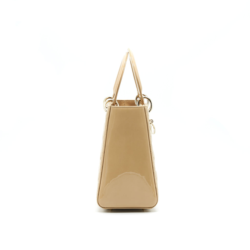 CHRISTIAN DIOR MEDIUM LADY DIOR IN PATENT LEATHER BEIGE