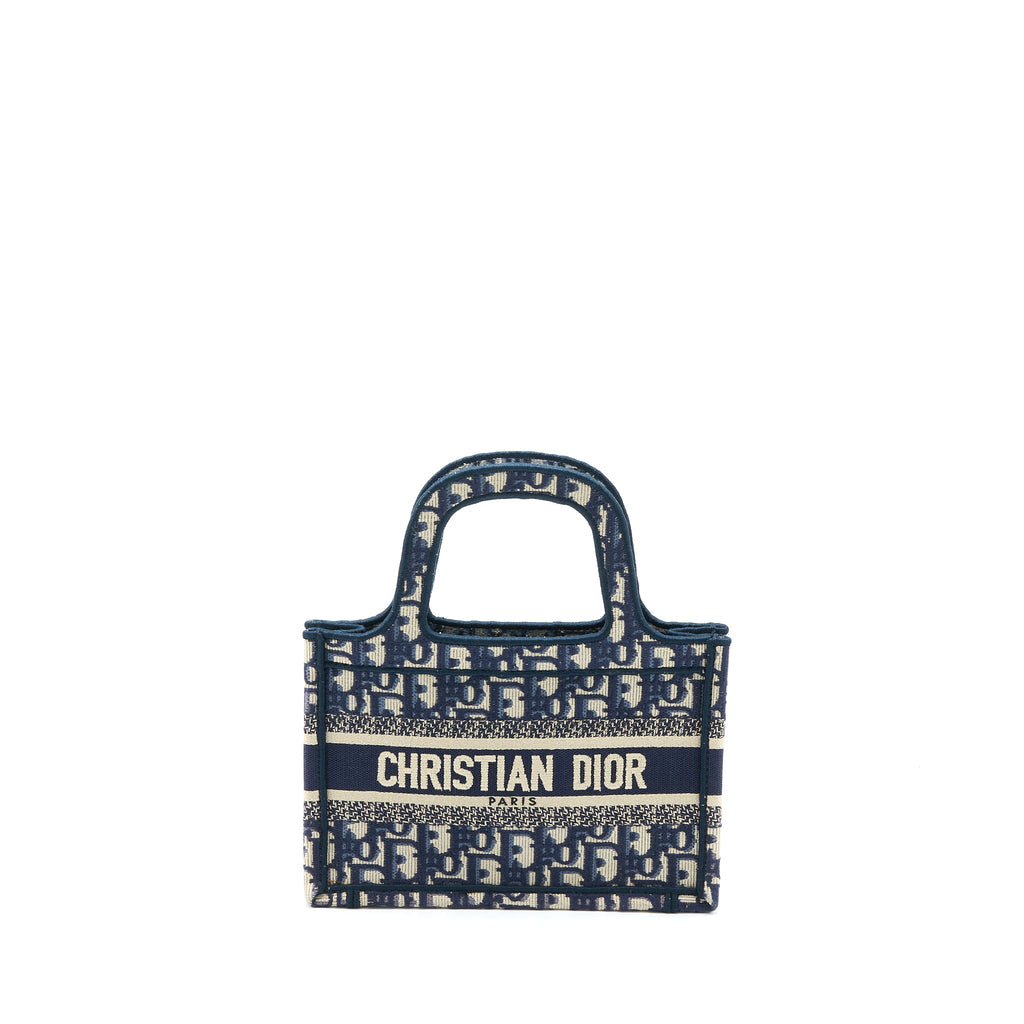 DIOR MINI BOOK TOTE BLUE OBLIQUE EMBROIDERY