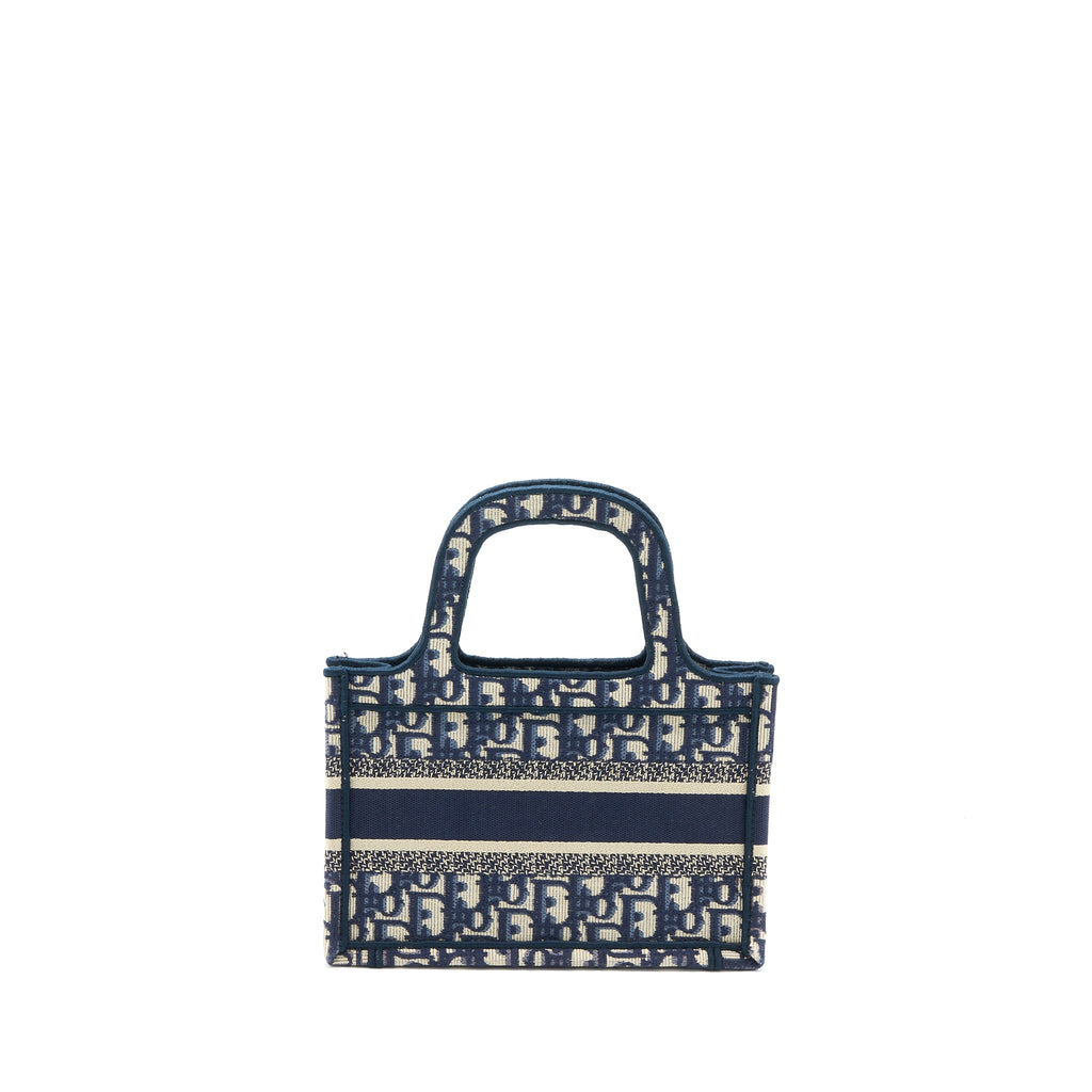 DIOR MINI BOOK TOTE BLUE OBLIQUE EMBROIDERY