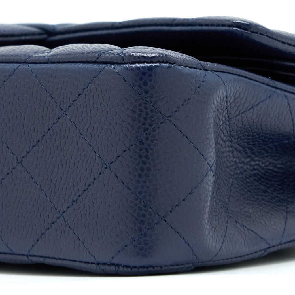CHANEL MEDIUM CLASSIC DOUBLE FLAP BAG CAVIAR NAVY BLUE SHW