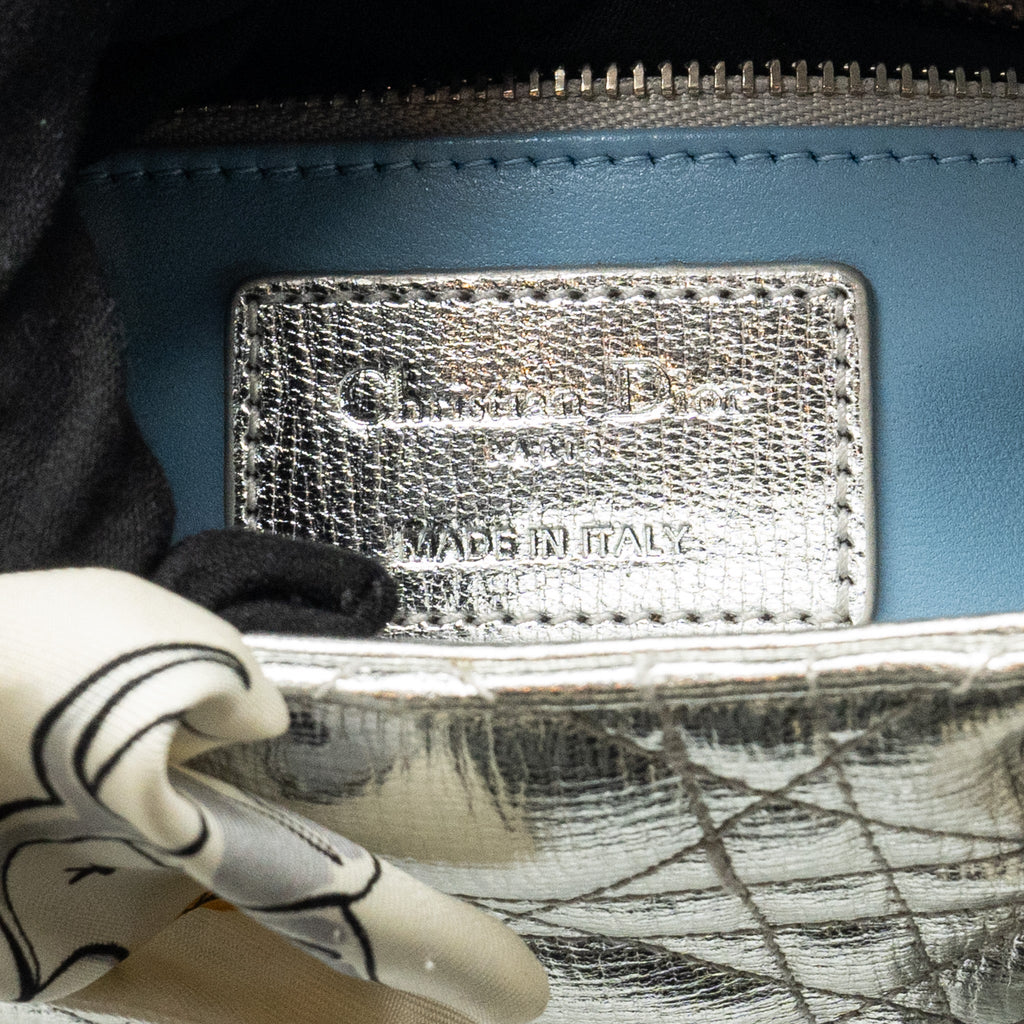 DIOR SMALL MY ABC LADY DIOR CANNAGE CALFSKIN METALLIC SILVER SHW